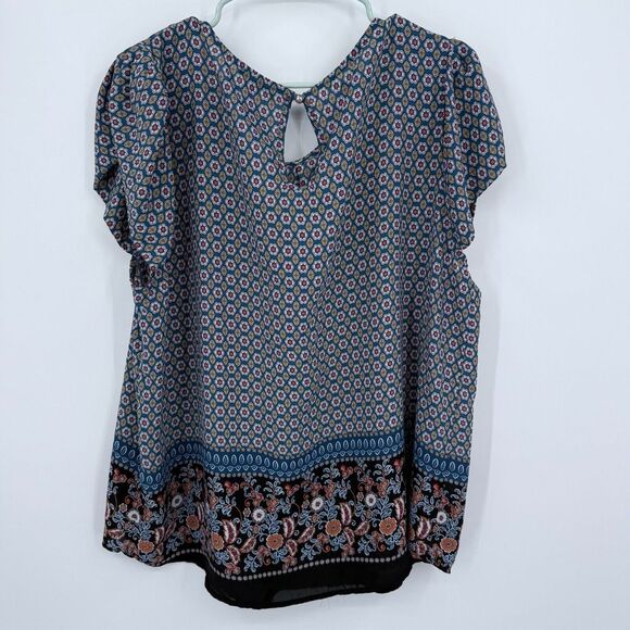 Paper Moon Womens Blouse‎ Plus Size 3X Multicolor Geometric Floral Business Wear - Picture 6 of 8